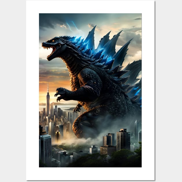 Godzilla fighting aliens Wall Art by miamia